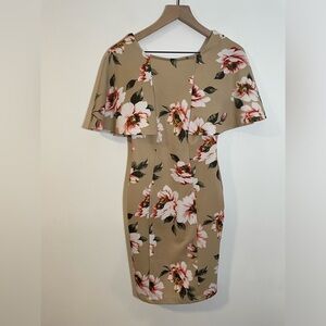 ViJo Couture Floral Pencil Dress, Size Medium- Runs Small Shoulder Shawl Detail